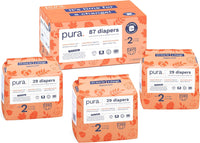 Pura Size 6 Eco-Friendly Diapers (29+ lbs) Hypoallergenic, Soft Organic Cotton, Sustainable, up to 12 Hours Leak Protection, Allergy UK, Recyclable Paper Packaging, 18 Count (Pack of 3) (54 Diapers)