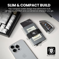 CODE 118 Wallet - Premium Automatic Smart Wallet, RFID Blocking, Pop Up Mens Minimalist Metal Wallet, 6061-T6 Aerospace-Grade Aluminum, Genuine 3K Carbon Fiber (Classic, Slate Grey)