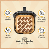 Air Fryer Paper Liners, 125Pcs Air Fryer Disposable Liners, Non-Stick and Oil Proof for Easy Cleanup, 8” Square for 5-8 qt Basket by Baker's Signature