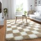 KICMOR Navy Blue and Cream White Rugs for Living Room, 4x6 Fluffy Fuzzy Shag Checkered Rug Shaggy Carpet for Bedroom, Soft Plush Area Rug for Nursery Toddler Room Classroom Study Room Kids Room