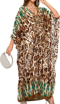 Women Kaftan Dresses Plus Size V-Neck Batwing Sleeves Beach Cover Up 2025 Summer Floral Print Caftan Dress