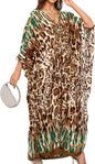 Women Kaftan Dresses Plus Size V-Neck Batwing Sleeves Beach Cover Up 2025 Summer Floral Print Caftan Dress