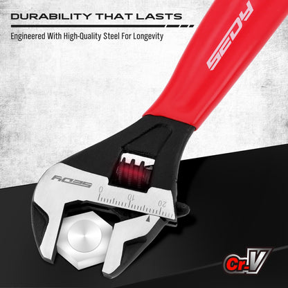 Adjustable Wrench Set Pipe Spanner: 6" 8" 10" Wide Jaw Black Oxide Wrench With Cushion Grip, Laser Marked Metric & SAE Scales, CR-V Steel for Professional