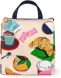 Kate Spade New York, Portable Soft Cooler Lunch Bag with Silver Insulated Interior Lining and Storage Pocket, Joy Dot