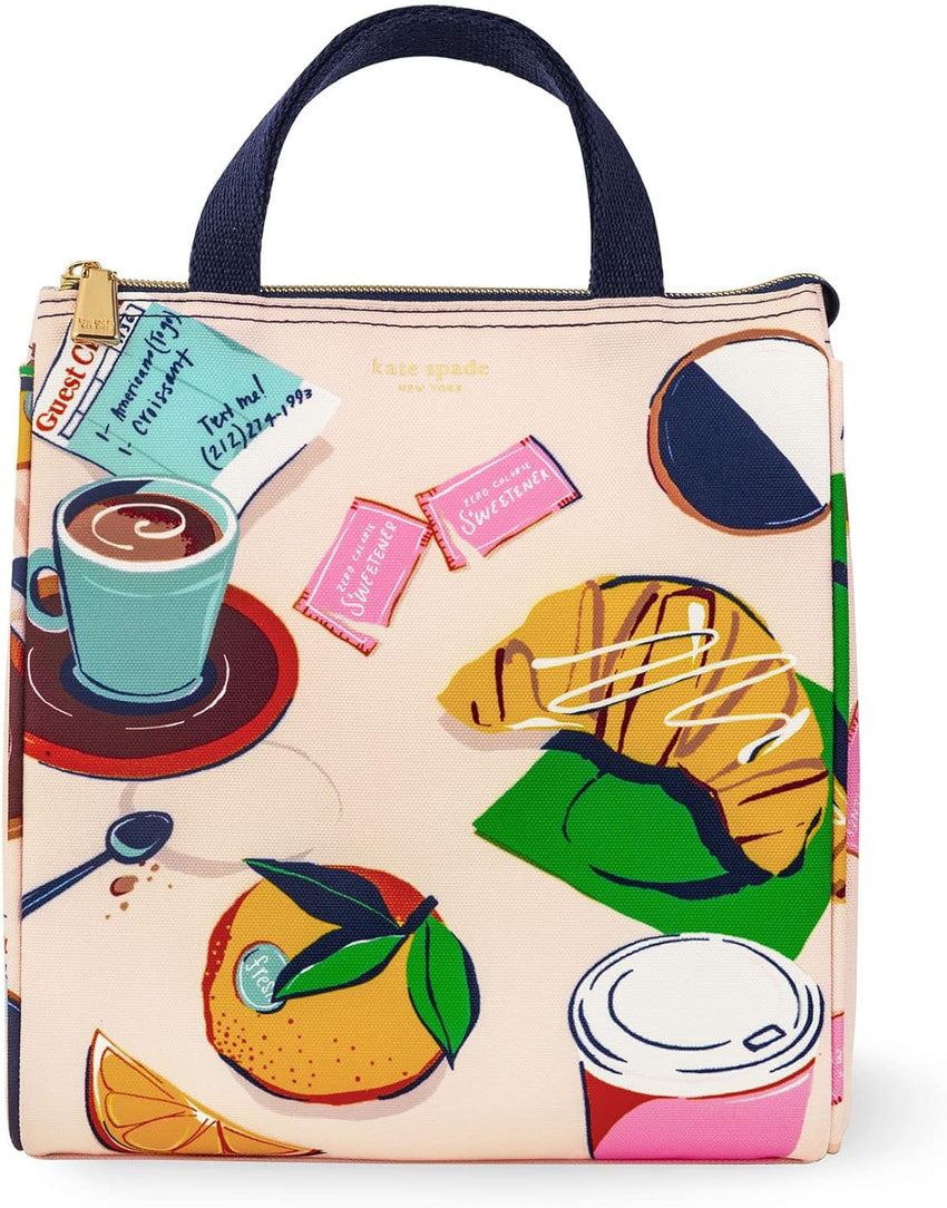 Kate Spade New York, Portable Soft Cooler Lunch Bag with Silver Insulated Interior Lining and Storage Pocket, Joy Dot