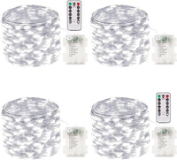 4 Pack 100 LED Fairy Lights Battery Operated with Remote, 33FT Waterproof Twinkle Lights with Timer & 8 Modes, Fairy String Light Outdoor Indoor for Bedroom Classroom DIY Christmas Decor (Warm White)