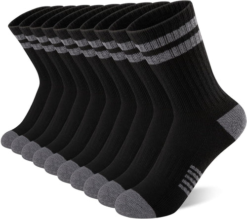 Comfoex 10 Pairs Boys Crew Long Athletic Socks for 4-6 6-8 8-10 Years Old Kids Calf Sports Half Cushioned