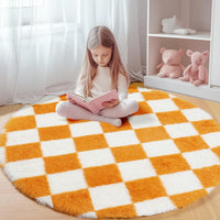 KICMOR Navy Blue and Cream White Rugs for Living Room, 4x6 Fluffy Fuzzy Shag Checkered Rug Shaggy Carpet for Bedroom, Soft Plush Area Rug for Nursery Toddler Room Classroom Study Room Kids Room