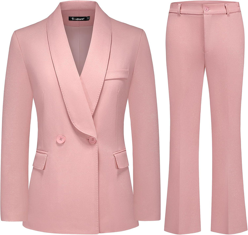 Women's Business Suit 2 Piece Set Shawl Sollar Blazer Bootcut Pants Suits for Women