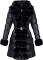 RISISSIDA Women Winter Fur Lined Coat,Puffer Jacket with Long Fur Trim Hooded,Warm Leather Bubble Overcoat Cold-resistant