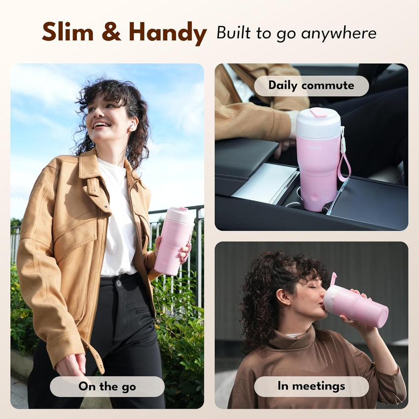 Tastee Heated Coffee Mug – 12oz Portable Travel Mug with 1℉ Precise Temperature Control, 8-Hour Heat Retention, 30W Fast Charging, Leak-Proof, Wide Mouth, Gift-Ready for Office, Home & Outdoor(Pink)