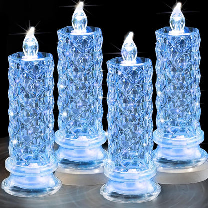 Rose Shadow LED Flameless Candles, 6PCS Romantic Battery Operated Candles Led Pillar Candles for Valentines Anniversary Wedding Christmas Decorations(White, D 2.5" x H 7.2")