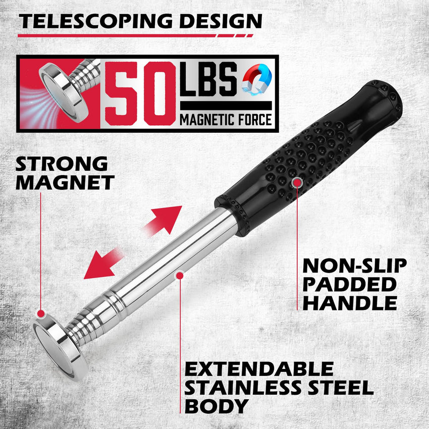 Magnet Sweeper Magnetic Nail Roller: 17-Inch Heavy Duty Magnet Nail Pickup Rolling Tool with Telescoping Adjustable Handle 8.8-Pound Capacity Ideal for Workshop Garage Yard Construction Cleanup