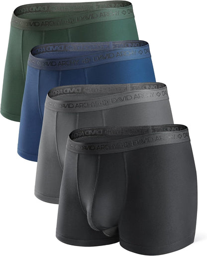 DAVID ARCHY Men's Underwear Ultra Soft Modal Dual Pouch Trunks Ball Pouch Bulge Enhancing Boxer Briefs for Men 3 or 4 Pack