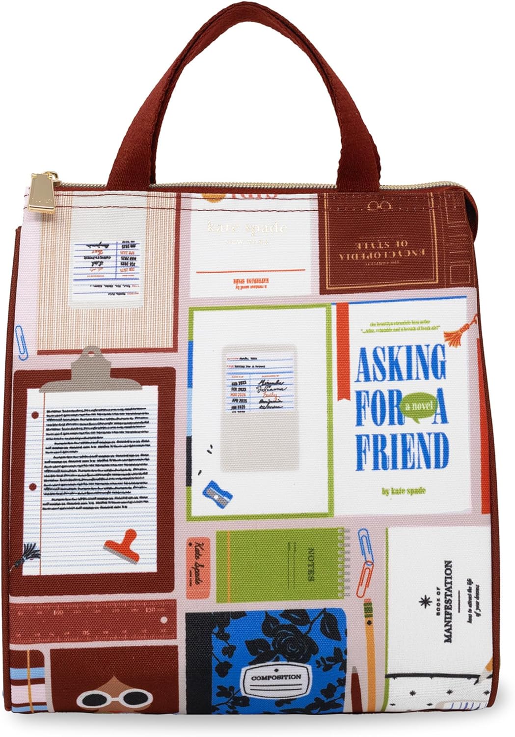 Kate Spade New York, Portable Soft Cooler Lunch Bag with Silver Insulated Interior Lining and Storage Pocket, Joy Dot
