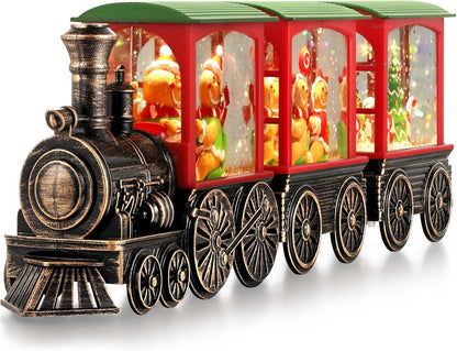 Train Snow Globe Christmas Snow Globe Lantern with Auto 6H Timer and Manual Glitter, Lighted Christmas Decorations Indoor with Santa Claus Reindeer Tree for Home Tabletop, Battery Operated