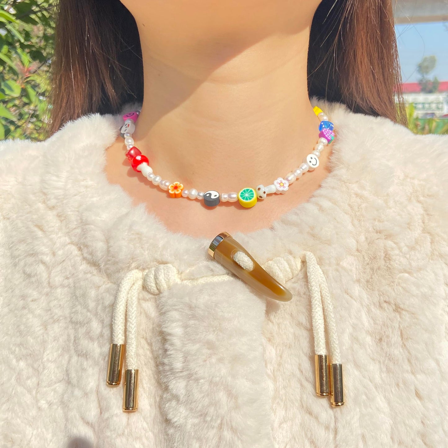 Natural Freshwater Pearl Fun Flirty Beaded Choker Necklace Handmade Summer Boho Jewlery Gifts for Women Teen