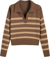 CIDER Women’s Polo Sweater Striped Collared Lightweight Long Sleeve V Neck Pullover Fall Sweater Tops 2025
