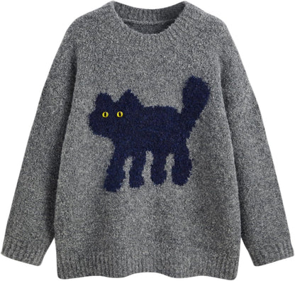 CIDER Women’s Cat Sweater Long Sleeve Crew Neck Fun Graphic Cute Patterned Pullover Sweater Tops