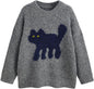 CIDER Women’s Cat Sweater Long Sleeve Crew Neck Fun Graphic Cute Patterned Pullover Sweater Tops