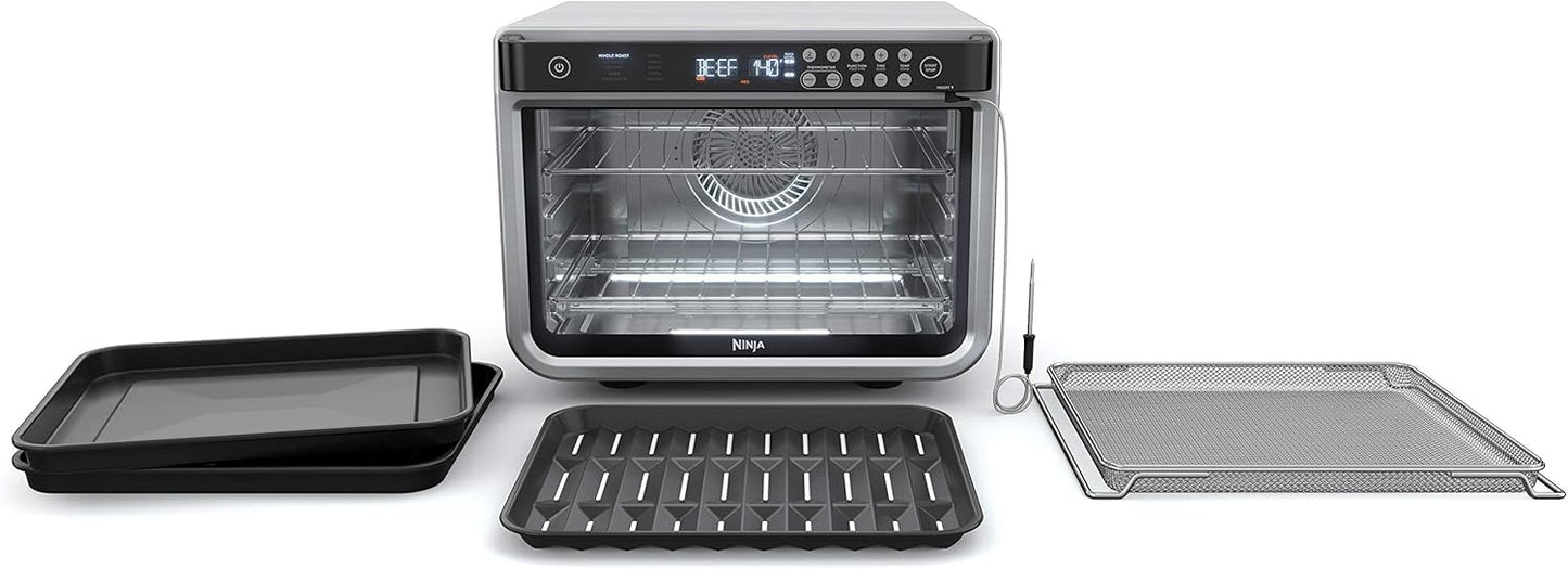 Ninja DT251 Foodi 10-in-1 Smart XL Air Fry Oven, Bake, Broil, Toast, Roast, Digital Toaster, Thermometer, True Surround Convection up to 450°F, includes 6 trays & Recipe Guide, Silver