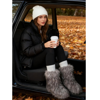 Wnshonzy Fur Boots for Women Snow Furry Fluffy Platform Flat Ankle Mini Boot Winter Round Toe Y2k Comfortable Mid-Calf Short Outdoor 2025