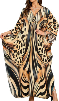 Women Kaftan Dresses Plus Size V-Neck Batwing Sleeves Beach Cover Up 2025 Summer Floral Print Caftan Dress