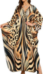 Women Kaftan Dresses Plus Size V-Neck Batwing Sleeves Beach Cover Up 2025 Summer Floral Print Caftan Dress