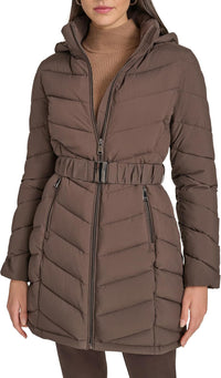 Calvin Klein womens Everyday Hooded Zip Front Puffer Long Sleeve Coat