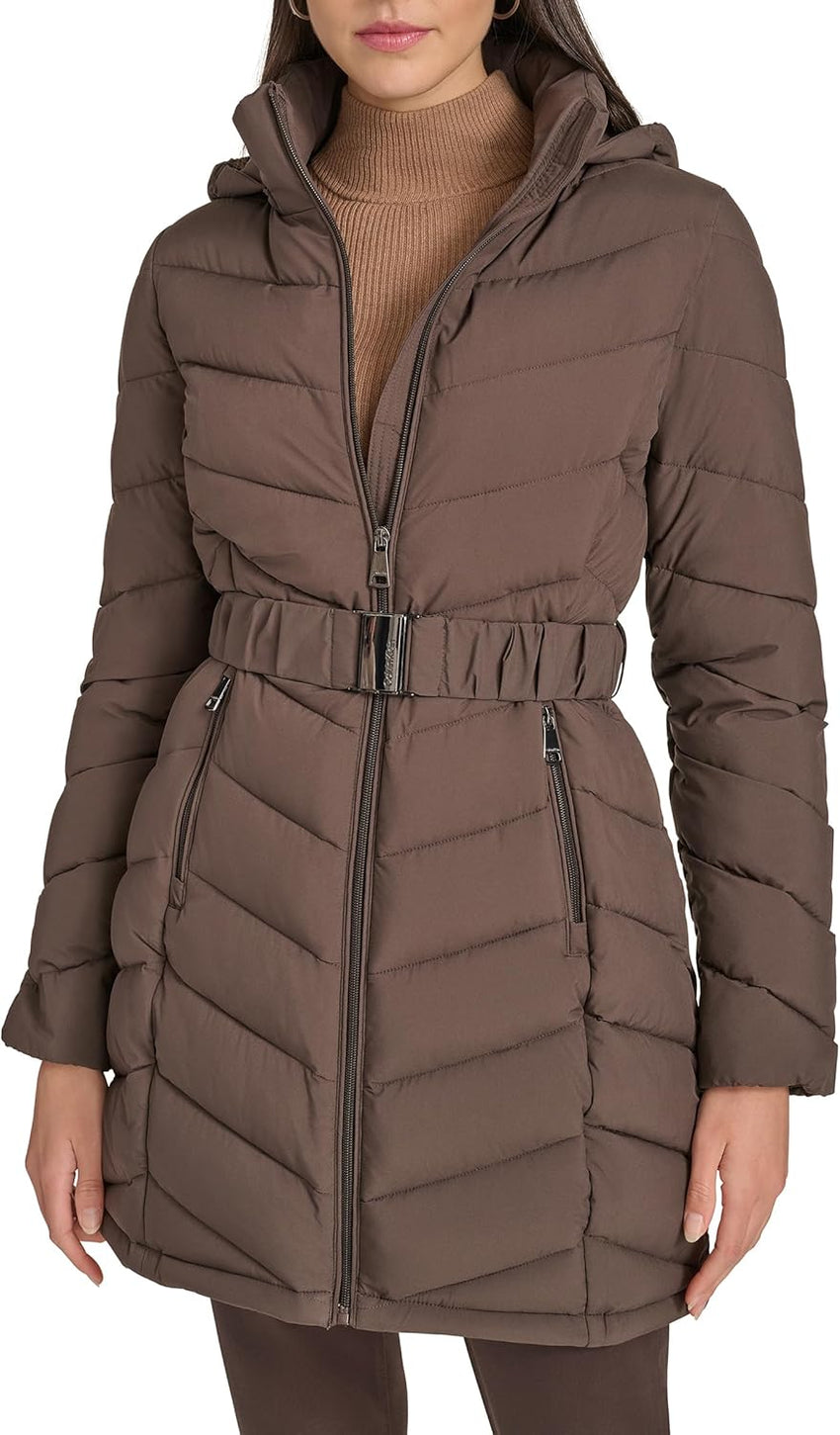 Calvin Klein womens Everyday Hooded Zip Front Puffer Long Sleeve Coat