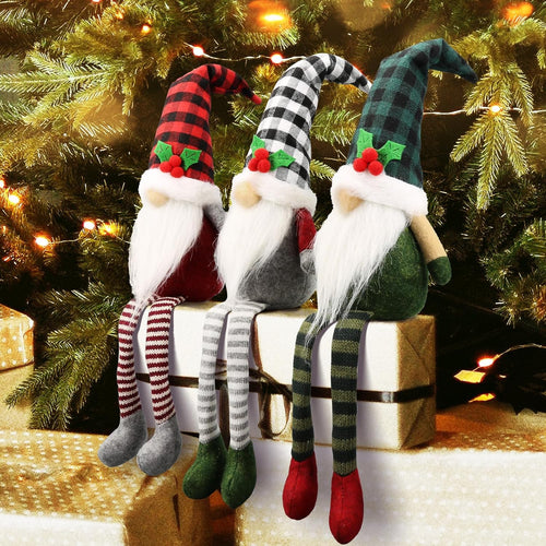 3Pcs Christmas Gnomes Plush - Xmas Gnomes Santa Scandinavian Tomte Ornaments - Buffalo Check Plaid Christmas Doll - Xmas Decorations for Home, Office, Indoor for Women, Gnomes Lovers