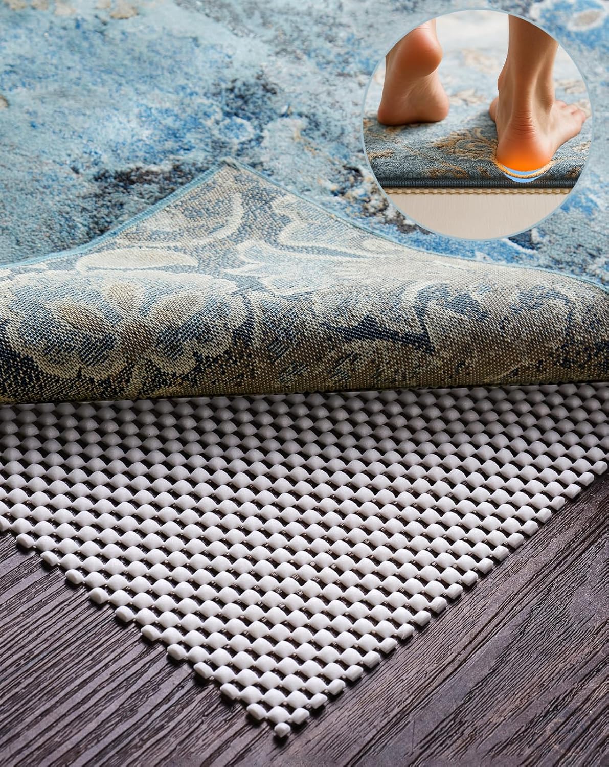 Veken 5x7 Ft Rug Pad Gripper for Hardwood Floors, Non Slip Rug Pads for Area Rugs, Thick Rug Grippers for Tile Floors, Under Carpet Anti Skid Mat, Keep Your Rugs Safe and in Place
