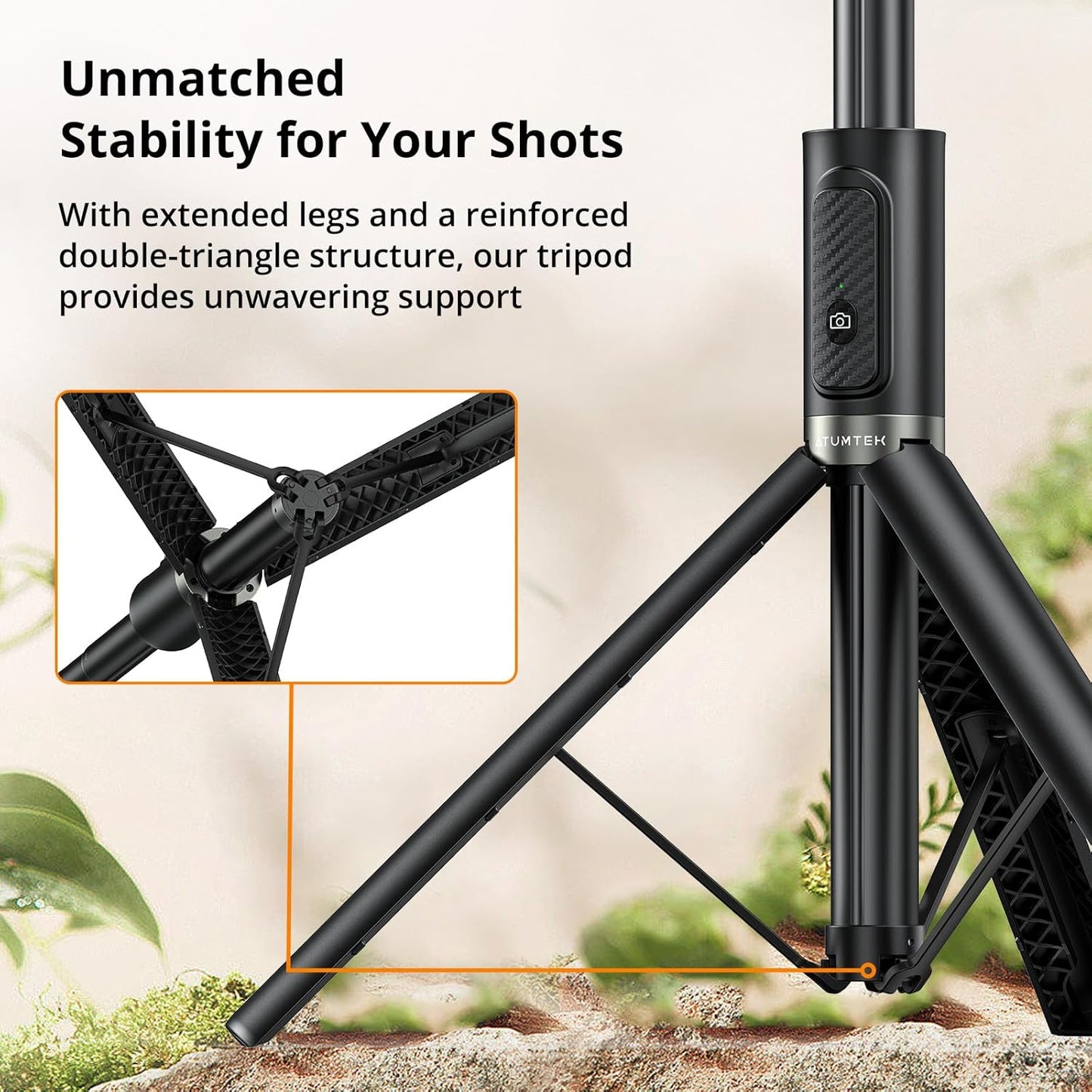 ATUMTEK Selfie Stick Tripod, All-in-one Extendable Aluminum Phone Tripod with Rechargeable Bluetooth Remote, 360 Rotatable for iPhone 16 Pro Max/15/14/13 Samsung Smartphones, Black