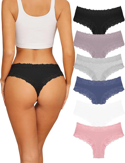 Sth Big Womens Cotton Underwear Sexy Lace Brazilian Panties Soft Breathable Cotton Bikini for Ladies 6 Pack