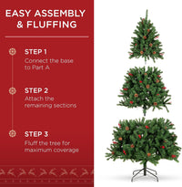 Best Choice Products 6ft Pre-Lit Pre-Decorated Spruce Hinged Artificial Christmas Tree w/ 798 Tips, Pinecones, Berries, 250 Lights, Metal Base