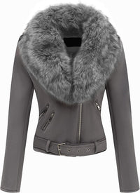 Bellivera Women Faux Leather Suede Jacket Moto Biker Coat Sherpa-Lined Overcoat with Removable Belt
