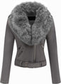 Bellivera Women Faux Leather Suede Jacket Moto Biker Coat Sherpa-Lined Overcoat with Removable Belt
