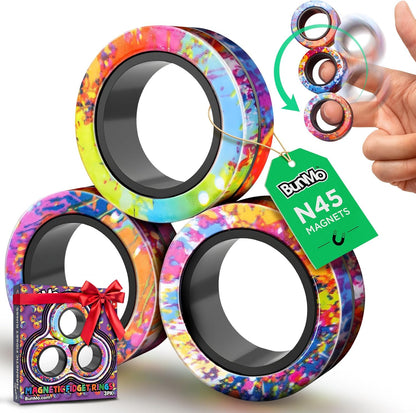 BUNMO Magnetic Rings Stocking Stuffers for Teens - Fidget Toys Adults - Stocking Stuffers for Boys - Magnetic Fidget Rings - Improved Stronger Magnets - Great Teen Gift - Multicolor