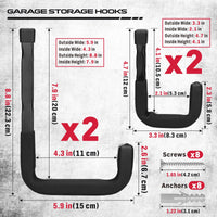 SEDY 6-Piece Heavy Duty Garage Storage Hooks, Wall Mount J Utility Hooks Holds 88 LB, Large Metal Utility, Garage Storage Ladders for Bikes, Garden Tools