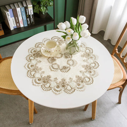 Lace Small Square Tablecloth Embroidered Farmhouse Table Cloth with Macrame Border Side Table Cover for Dresser Beside Table Nightstand Stone 24x24 inch