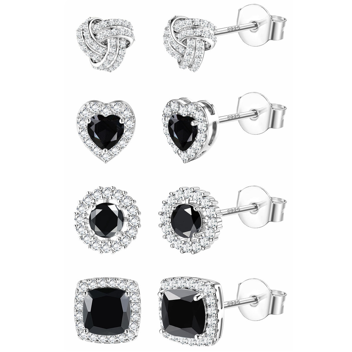 ZELORES 4 Pairs Sterling Silver 5A CZ Stud Earrings for Women 14K Gold Plated Brilliant Celtic Heart Big Stud Earrings Set Cubic Zirconia Earrings Studs for Sensitive Ear