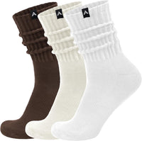 Scrunch Slouch Crew Socks Retro Ribbed Cotton Cushioned 3 Pack Boot Sneaker Gym Cozy Calf Socks For Men & Women