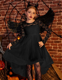 Arshiner Flower Girl Lace Tutu Dresses High Low Hem Long Sleeve Flowy Formal Party Wedding Dress