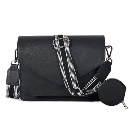 Leather Flapover Crossbody Handbag Purse for Women with Adjustable Strap & Overflap Snap Closure Tote/Bag