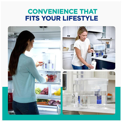 PUR PLUS 30-Cup Water Filter Dispenser with 1 Lead-Reducing PUR PLUS Filter, Dishwasher Safe, Powerful Filtration, Large Capacity with Slim, Space-Saving Design, White (DS1811Z)