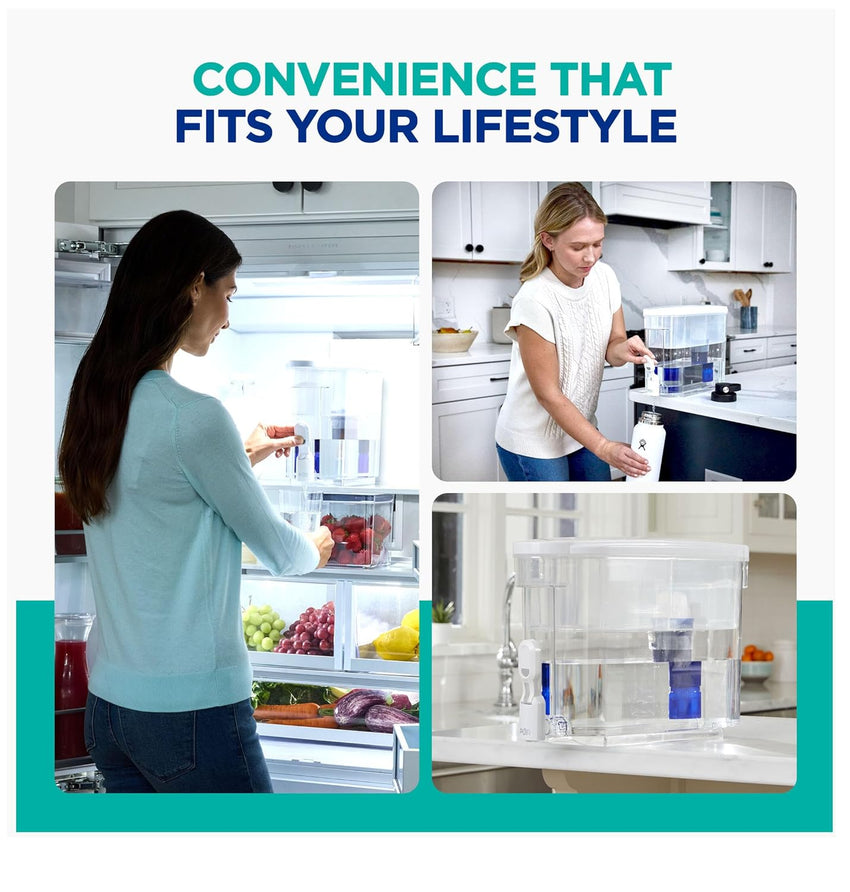 PUR PLUS 30-Cup Water Filter Dispenser with 1 Lead-Reducing PUR PLUS Filter, Dishwasher Safe, Powerful Filtration, Large Capacity with Slim, Space-Saving Design, White (DS1811Z)