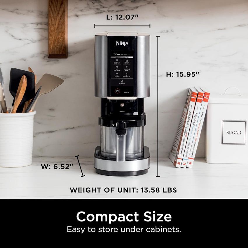 Ninja NC301 CREAMi Ice Cream Maker, for Gelato, Mix-ins, Milkshakes, Sorbet, Smoothie Bowls & More, 7 One-Touch Programs, with (2) Pint Containers & Lids, Compact Size, Perfect for Kids, Silver