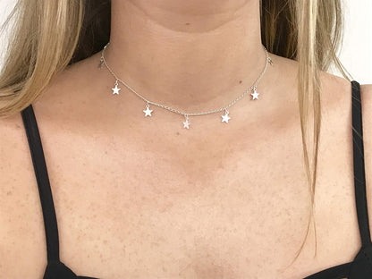 S.J JEWELRY Women Simple Delicate Full Moon 14K Gold Plated/Rose Gold/Silver Plated Layered Pendant Handmade Star Chokers Necklaces