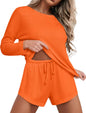 Ekouaer Womens Waffle Knit Pajama Sets Long Sleeve Top and Shorts Matching Lounge Set Loungewear Sweatsuit with Pockets