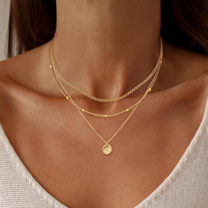 Layered Necklaces for Women, Dainty 14K Gold Plated Circle Peadant Chain Necklace Set Simple Paperclip Stacked Necklaces for Women Trendy Gold Jewelry